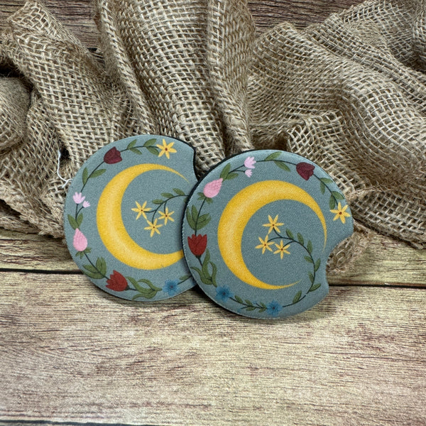 Floral Moon Car Coasters