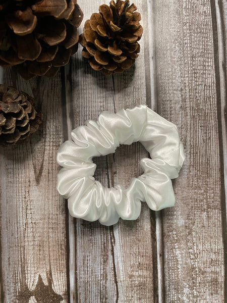 Mini White Satin Scrunchie