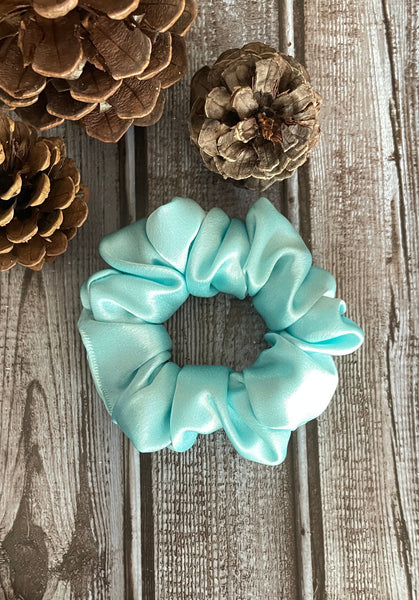 Mini Teal Satin Scrunchie