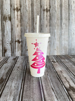 Pink Christmas Tree Cold Cup CLEARANCE