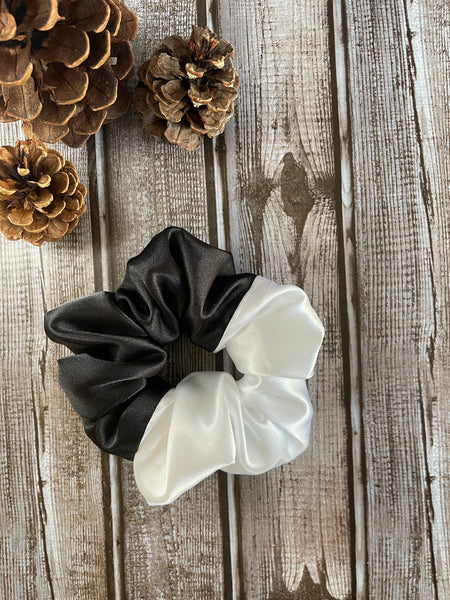 Black and White Satin Scrunchie